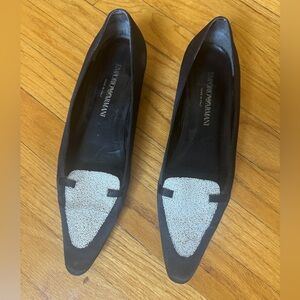 Emporio Armani Beaded Kitten Heels Black/White